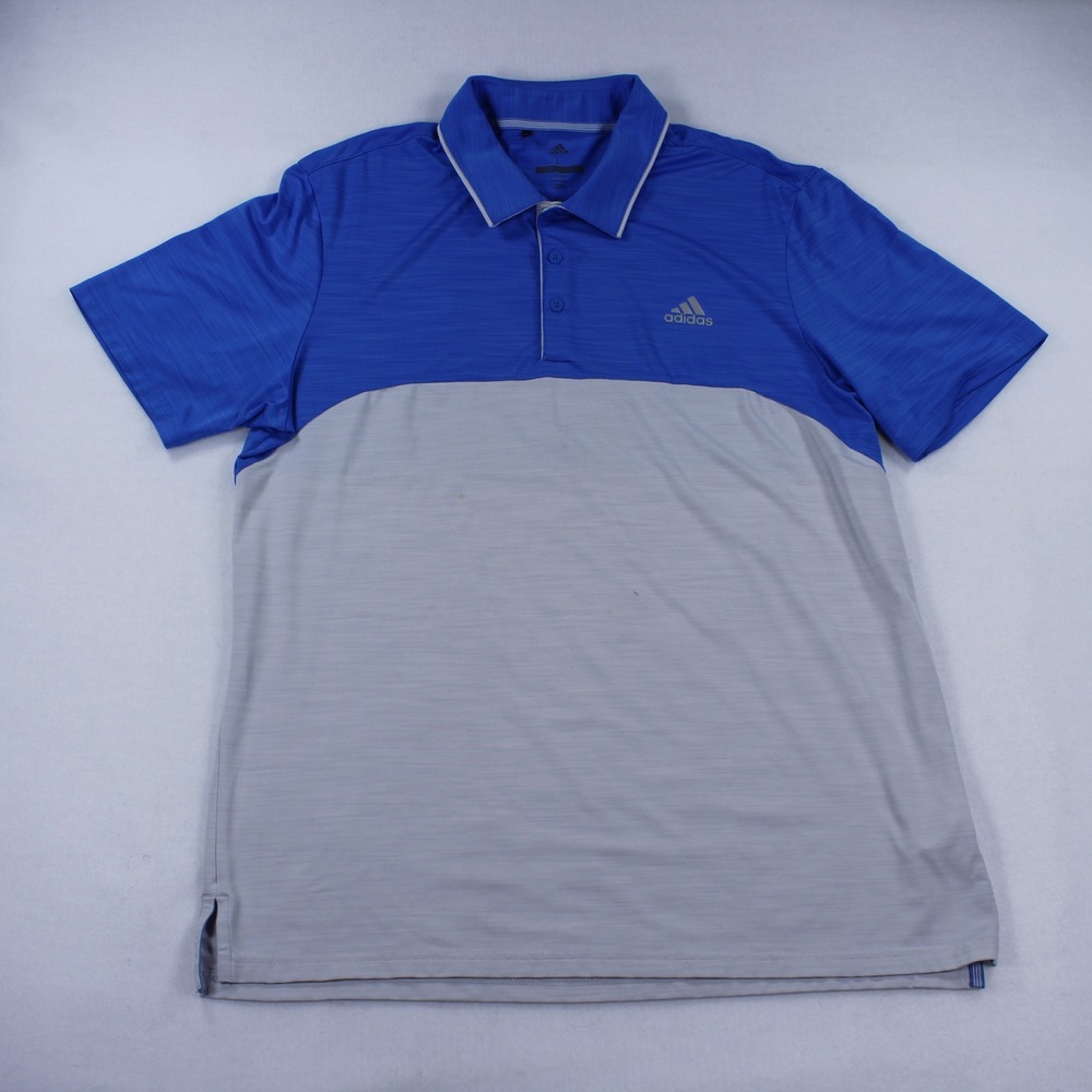 Adidas Men's Size L Golf Polo Shirt Royal Blue Grey Colorblock